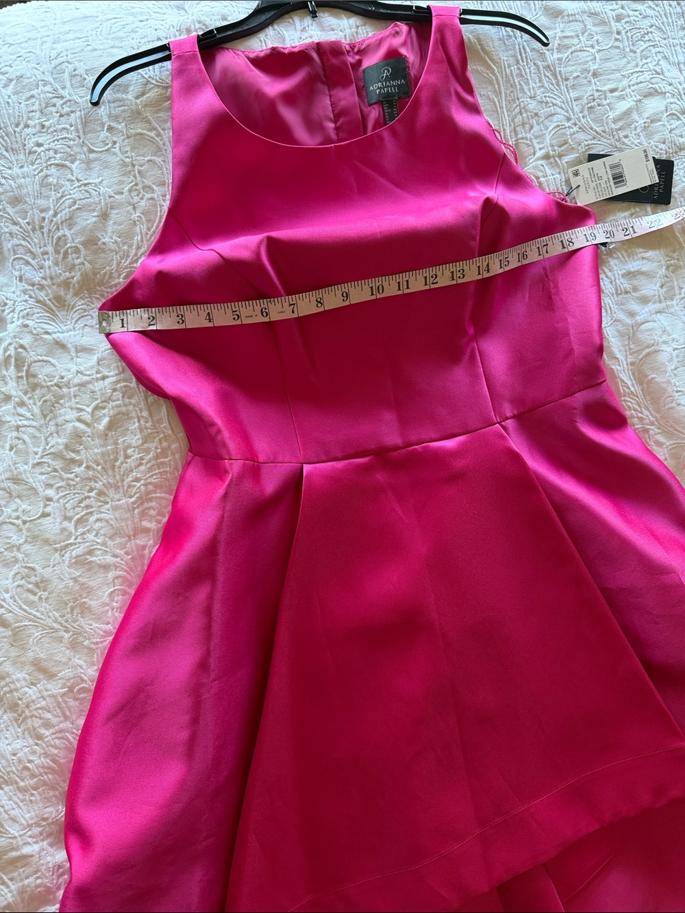 Adrianna Papell Mikado Asymmetrical Electric Pink Fit and Flare High Low Gown - Picture 11 of 13